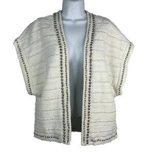 Rebecca Minkoff Candace Tweed Vest Size S White Chalk Open Front Studded Boxy